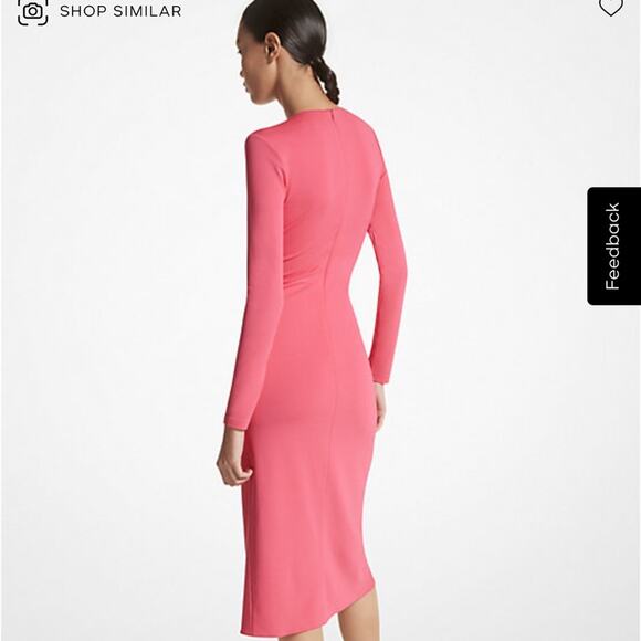 Micheal Kors Collection bright Pink fit & flare draped plunge neck Midi Dress 0 - Picture 2 of 16